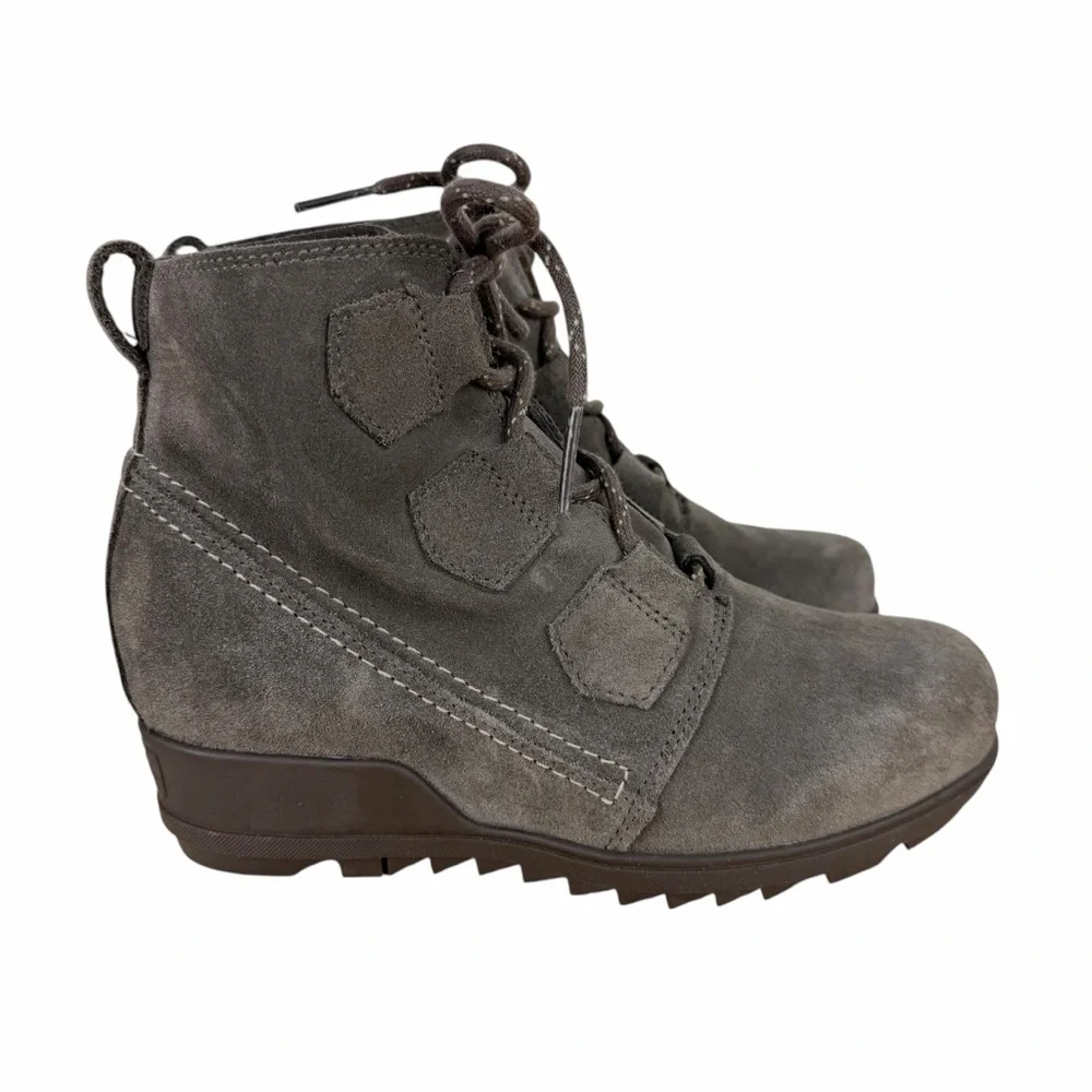 Sorel Evie Suede Lace-Up Wedge Boots Grey Size 7